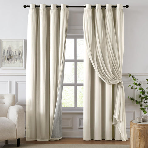 Swandream blackout curtains with ivory double layer, 52x84 panel view for a darkened bedroom