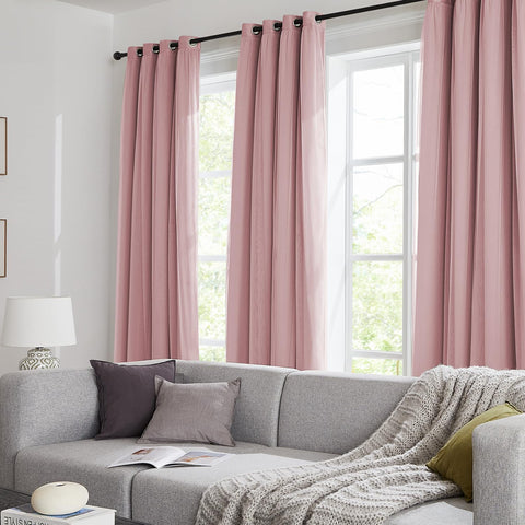 Evening ambiance with Swandream pink blackout curtains improving room darkness.