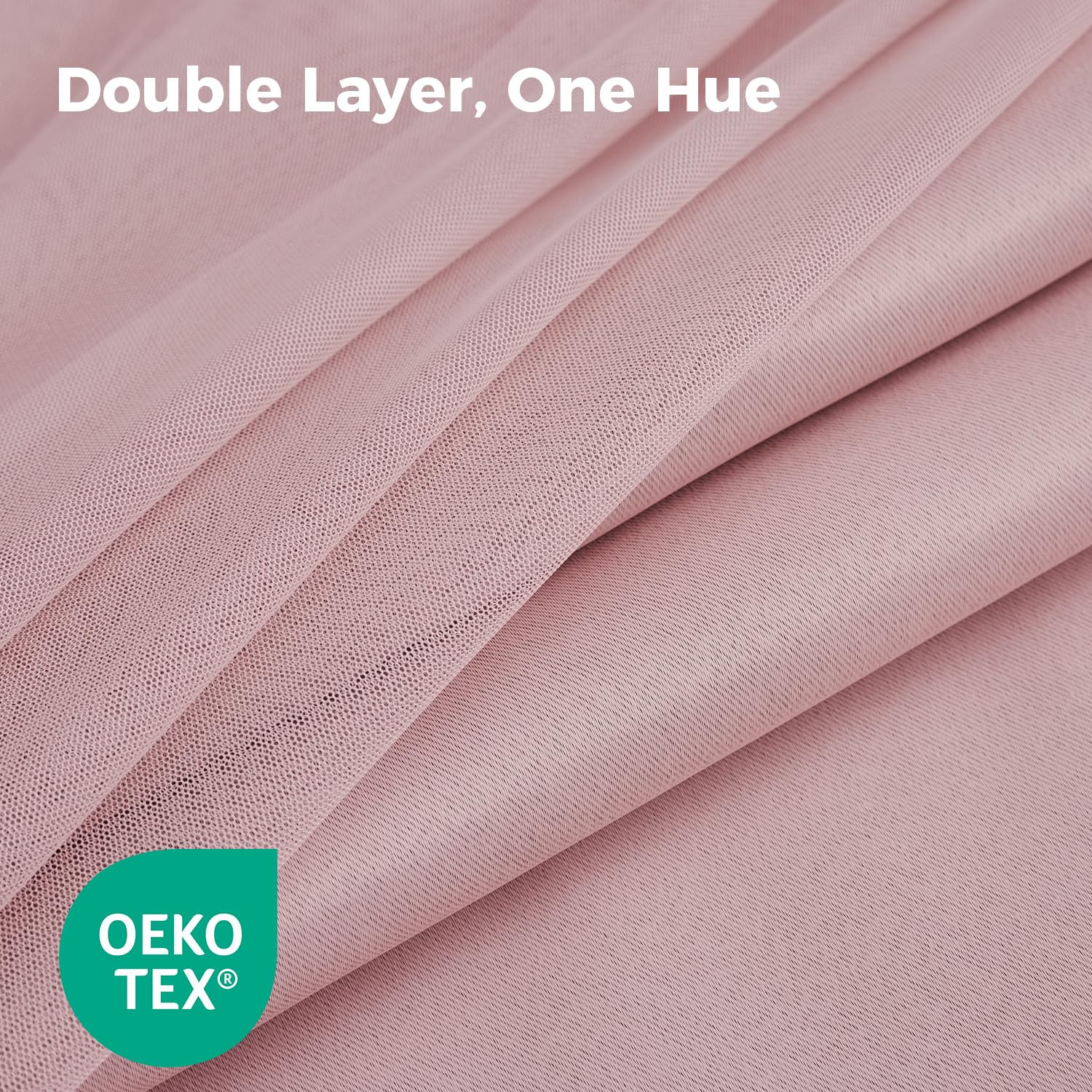 Close-up of Swandream grommets on pink curtains for smooth opening and closing.