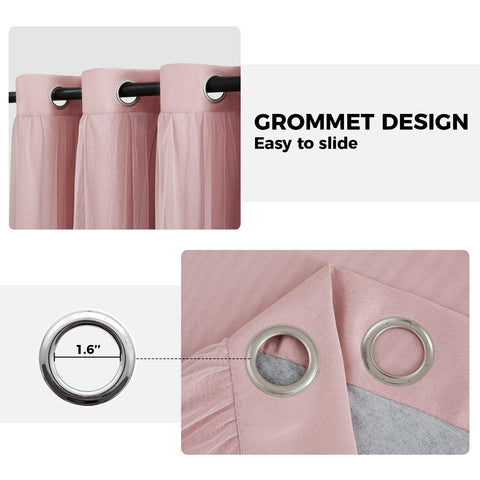 Swandream pink curtains include tie-backs for easy styling when open.