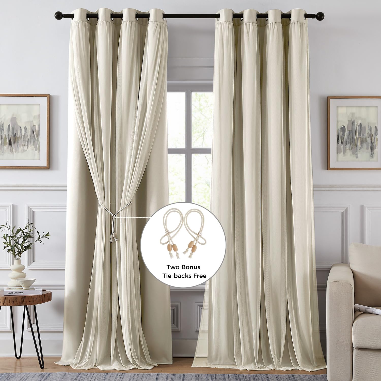 Swandream sheer overlay close-up on ivory curtains adds texture and soft light