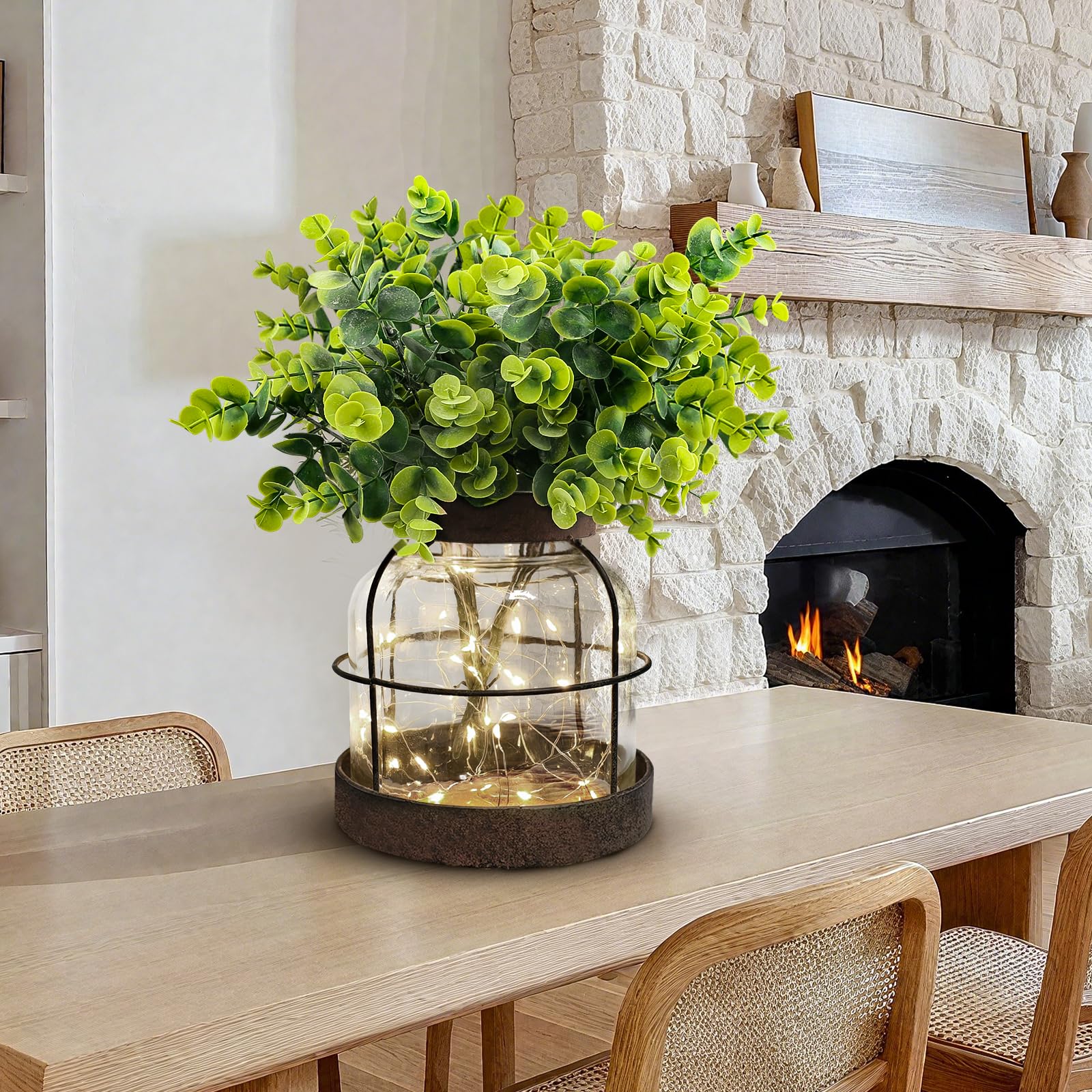 Swarenly centerpiece vase with lights enhances counters and desks.