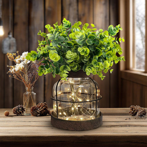 Swarenly rustic farmhouse vase with glass jar and metal frame adds warm country charm.