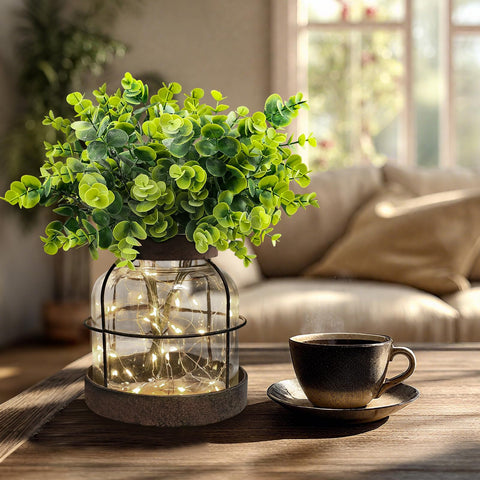 Swarenly vintage lantern with greenery and 13.12 ft lights for cozy ambient glow.