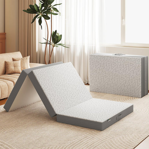 Swbvs tri-fold memory foam mattress folded in a box provides portable guest-ready sleep