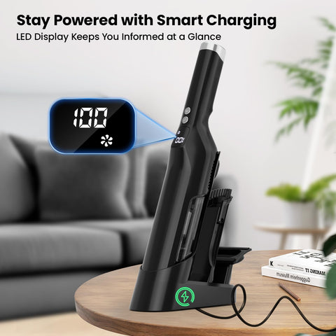 Sweepcent space-saving storage dock for vacuum and accessories.