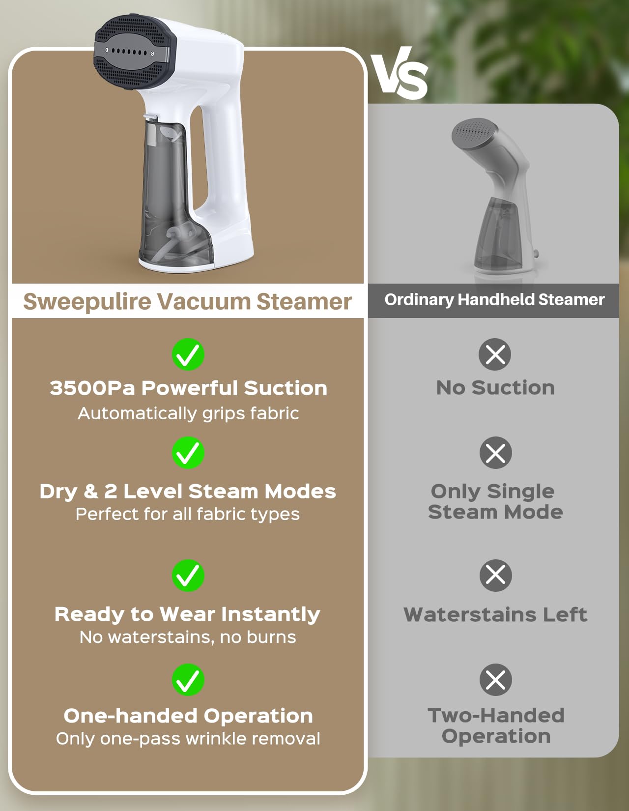 Sweepulire vacuum steamer water tank enables longer steaming sessions.