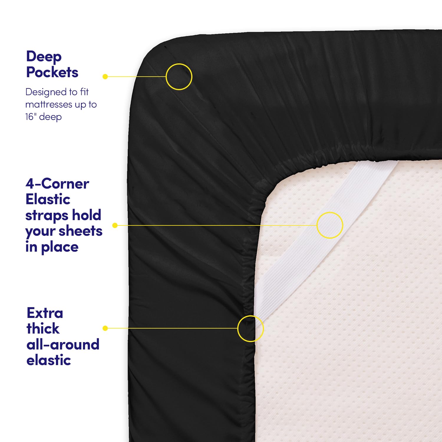 Sweet Home Collection 1500 Supreme black sheets resist stains and fading for easy care.