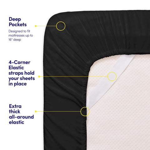 Sweet Home Collection 1500 Supreme black sheets resist stains and fading for easy care.