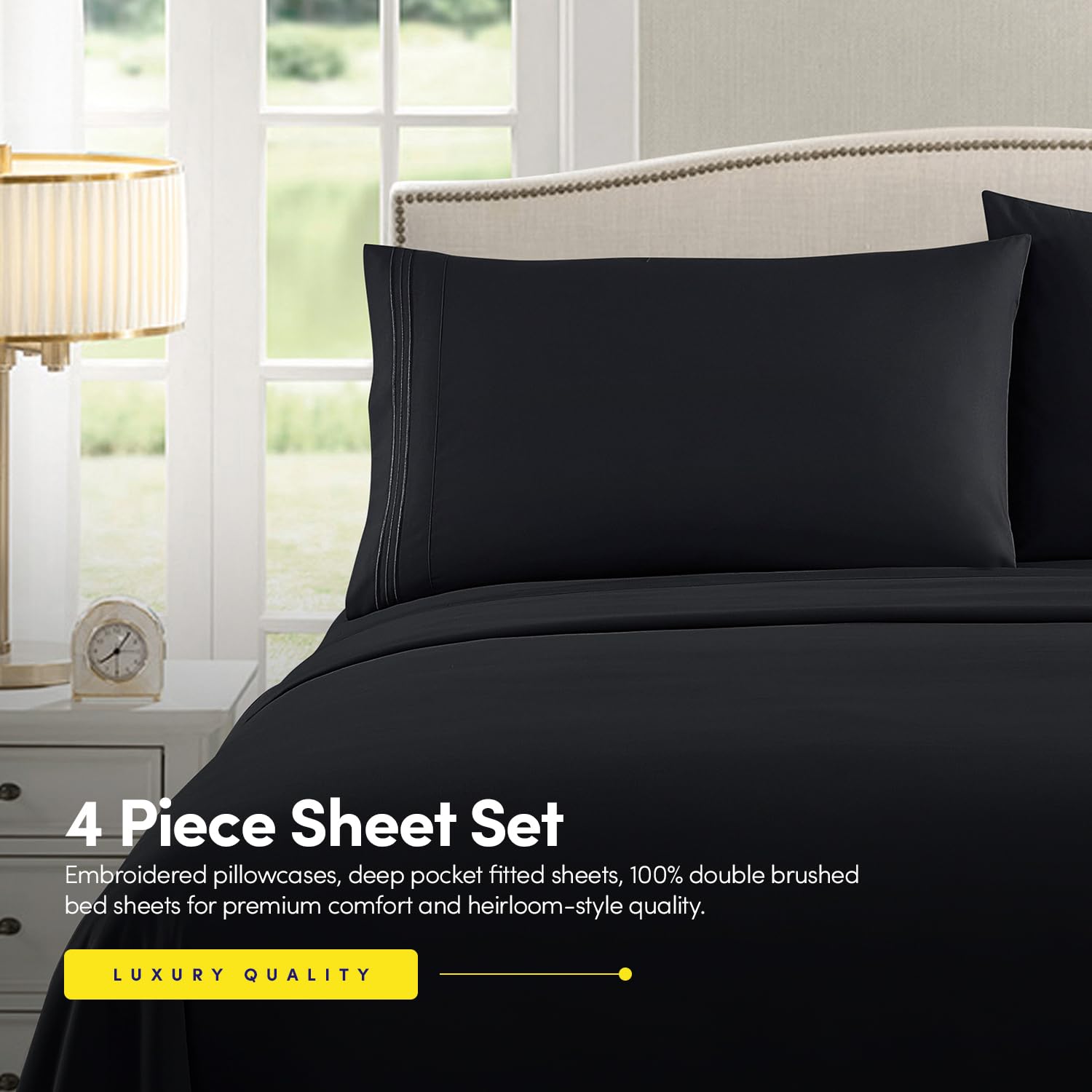 Sweet Home Collection 1500 Supreme pillowcases with triple-line embroidery add luxury.