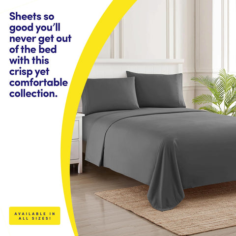 Sweet Home Collection 1500 Supreme King gray flat sheet adds breathable, luxurious layering.