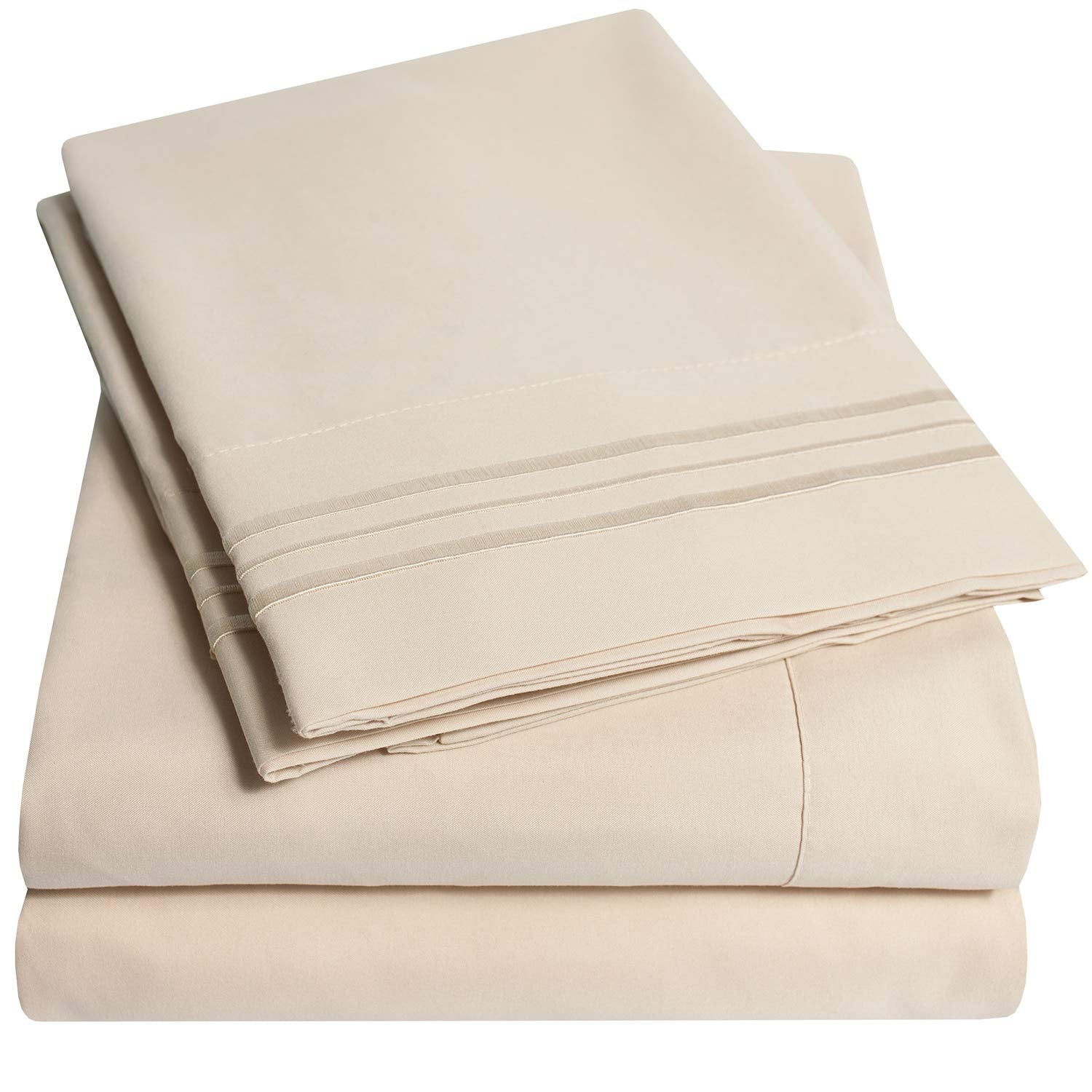 Sweet Home Collection 1500 Supreme queen fitted sheet on bed with secure elastic corner straps.