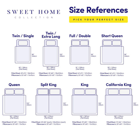 Sweet Home Collection includes fitted sheet, flat sheet, and pillowcases in Queen set.
