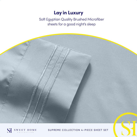 Sweet Home Collection king set showing fitted sheet, flat sheet, and pillowcases included.