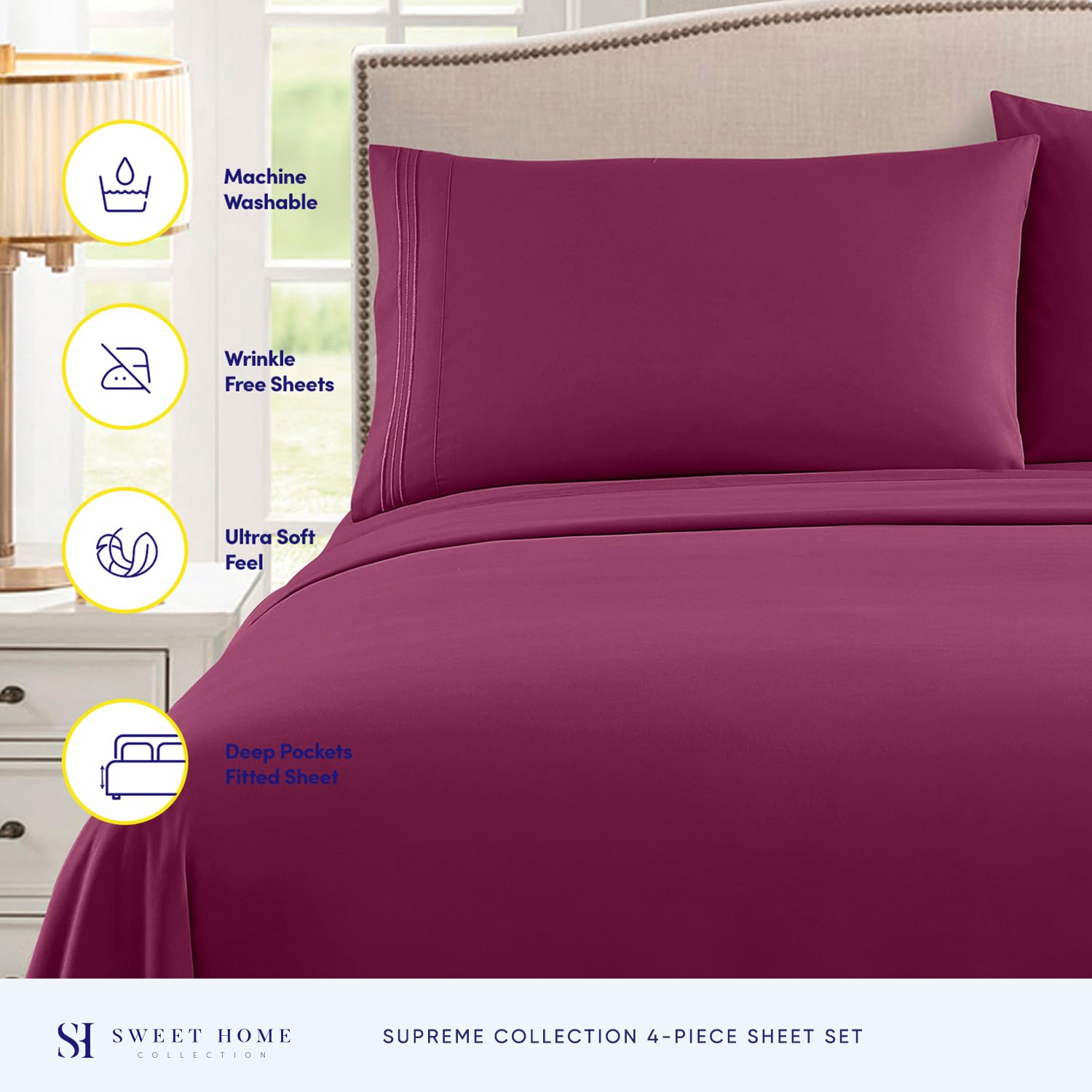 Sweet Home Collection 1800 Supreme queen sheets with built-in elastic corners for secure fit