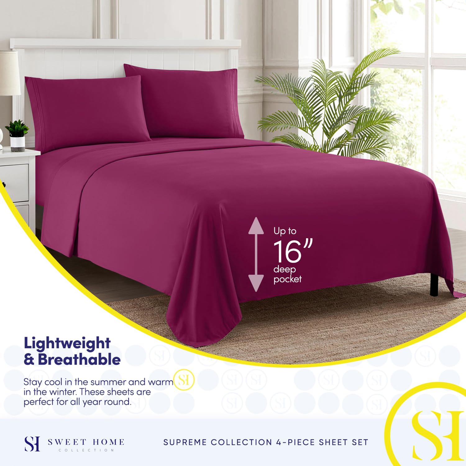 Sweet Home Collection 1800 Supreme queen sheets pillowcases set for complete bedding