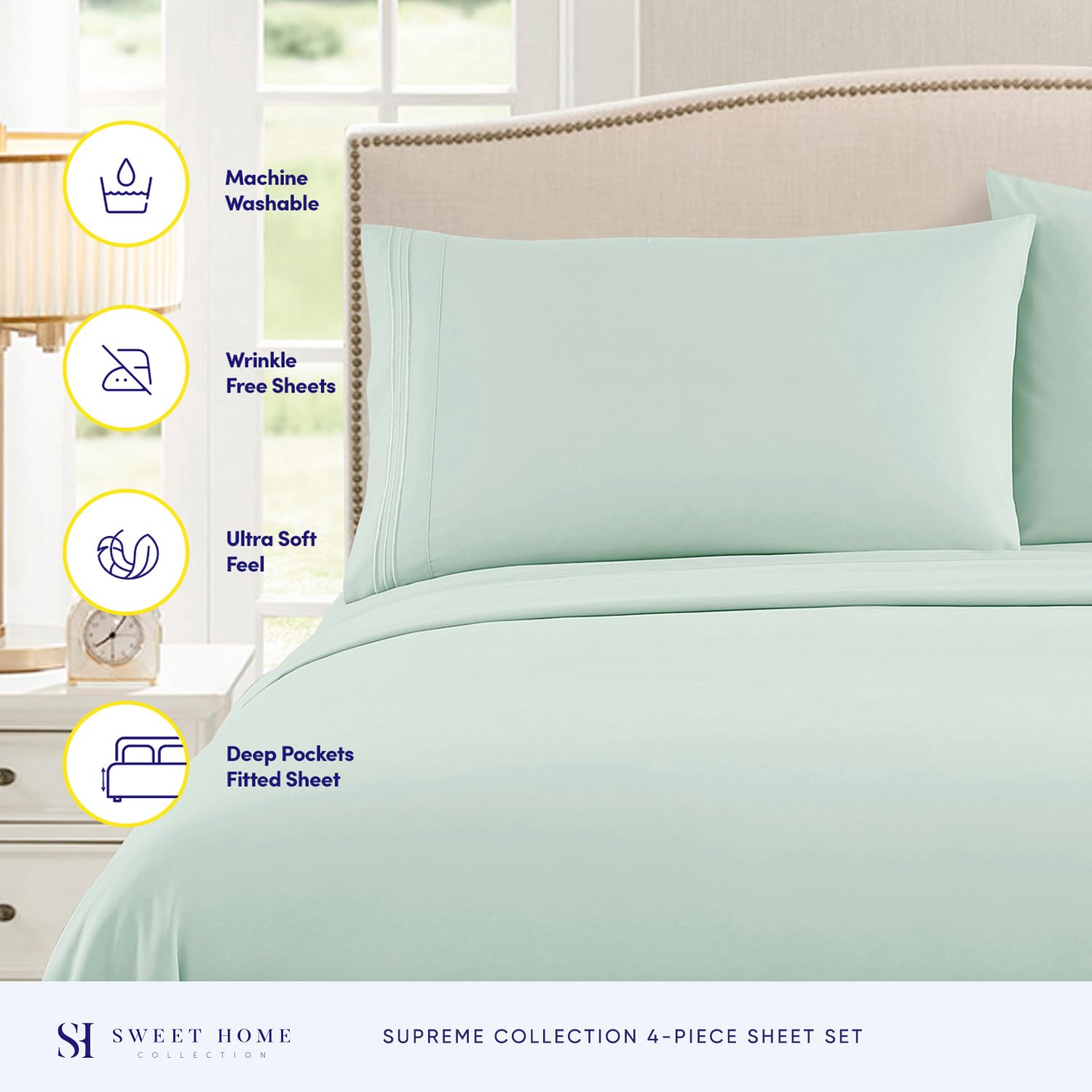 Sweet Home Collection 1800 fitted sheet on bed with secure elastic corners
