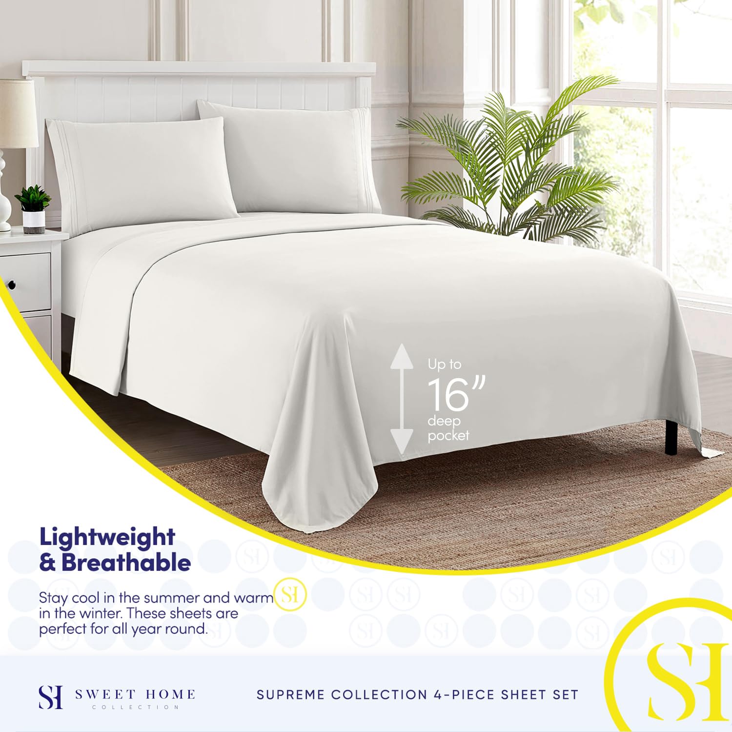 Sweet Home Collection 1800-thread-count pillow cases deliver plush softness and a secure fit.