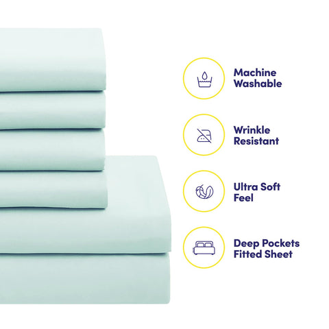 Sweet Home Collection flat sheet draped on bed for easy bed-making.