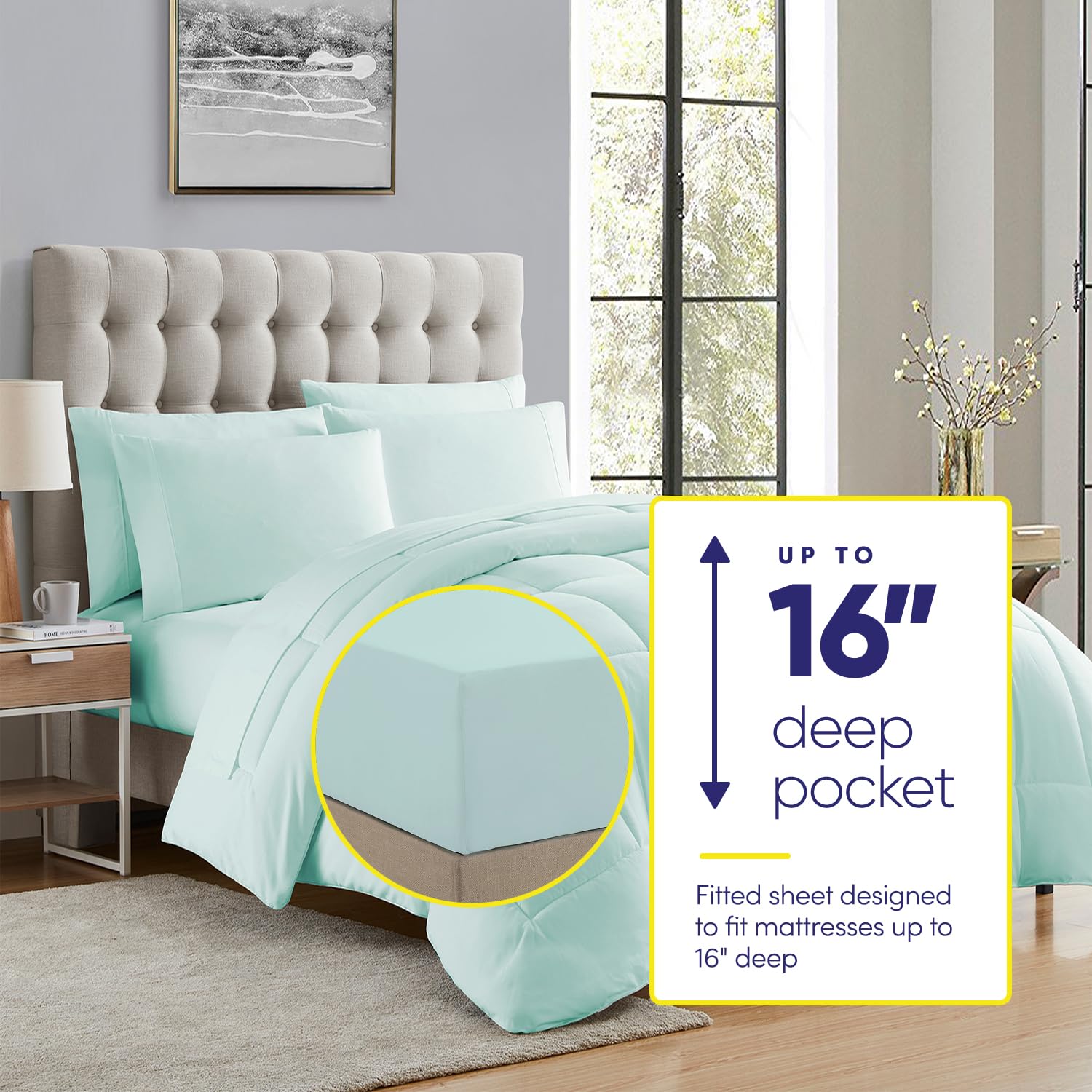 Sweet Home Collection fitted sheet with stay-put straps for slip-free sleep.
