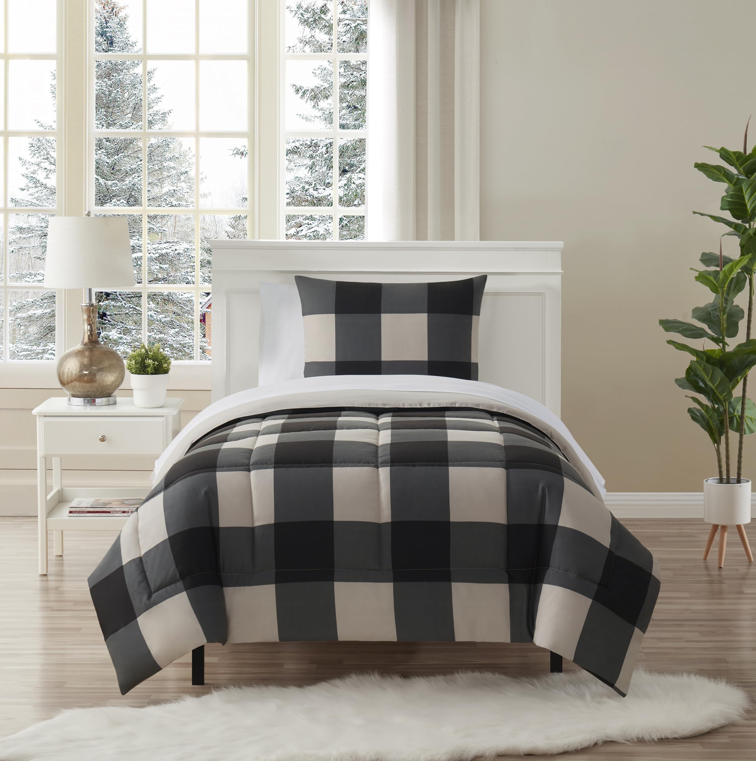 Sweet Home Collection buffalo-check comforter set with all-season warmth.