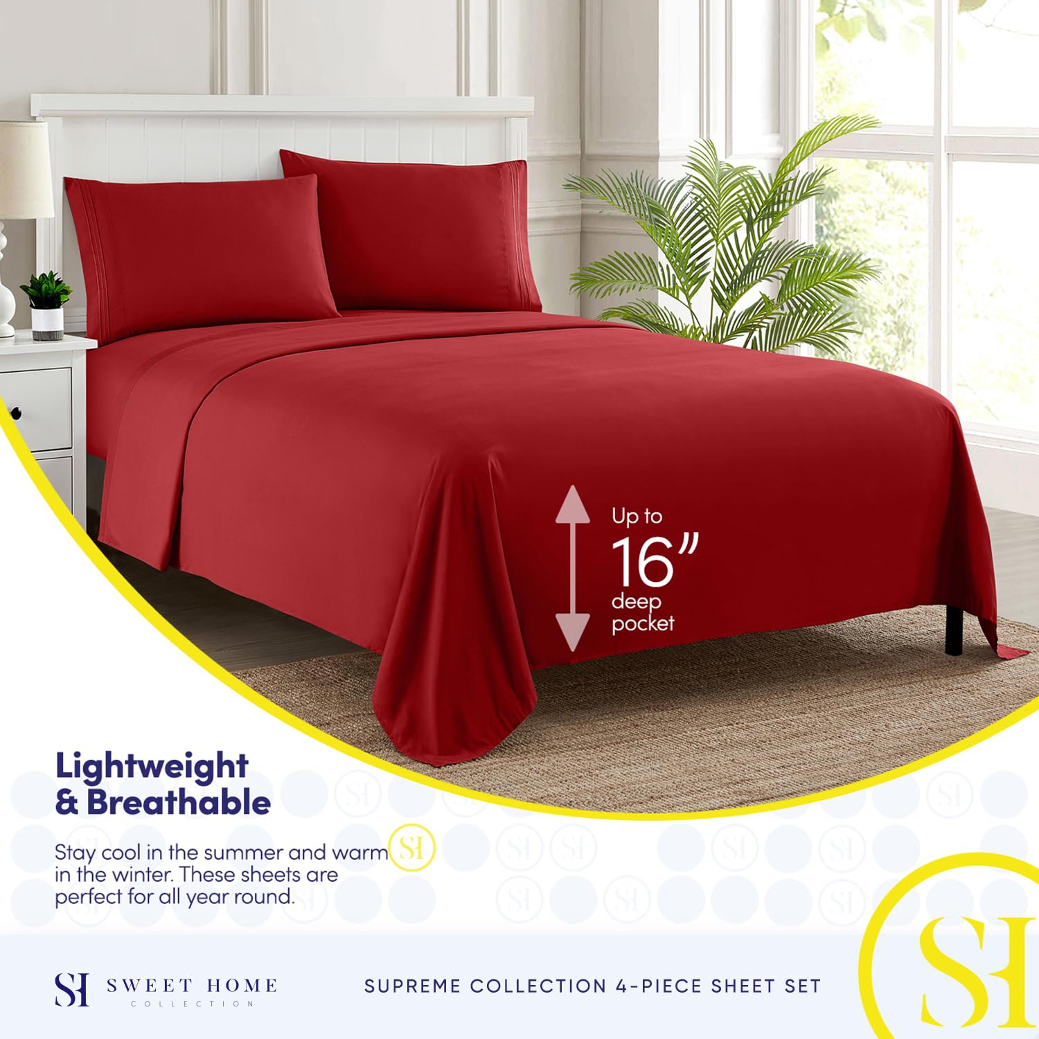 Sweet Home Collection deep-pocket queen sheets stay taut on thick mattresses for a neat look