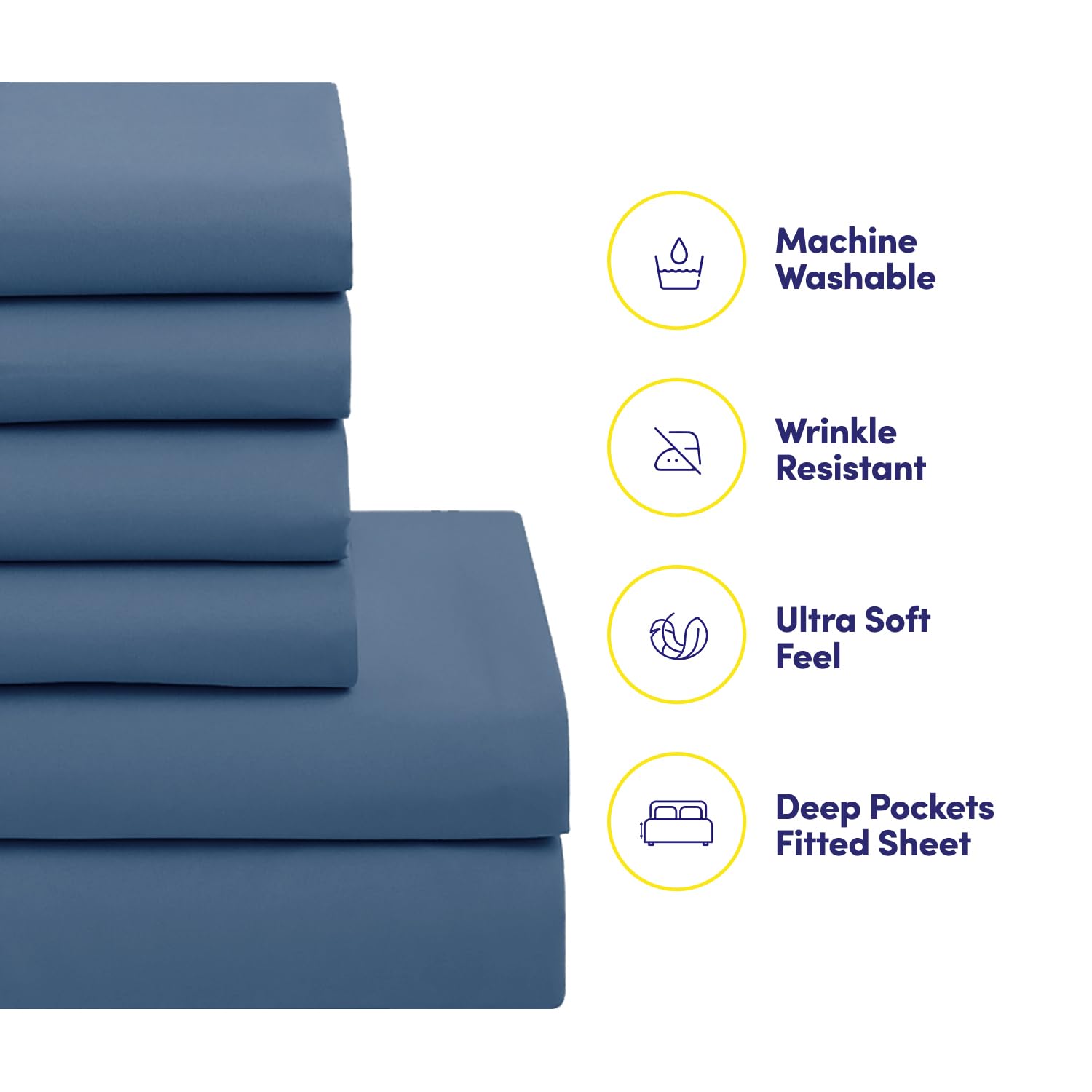 Sweet Home Collection denim bedding ensemble in a modern, versatile bedroom palette.