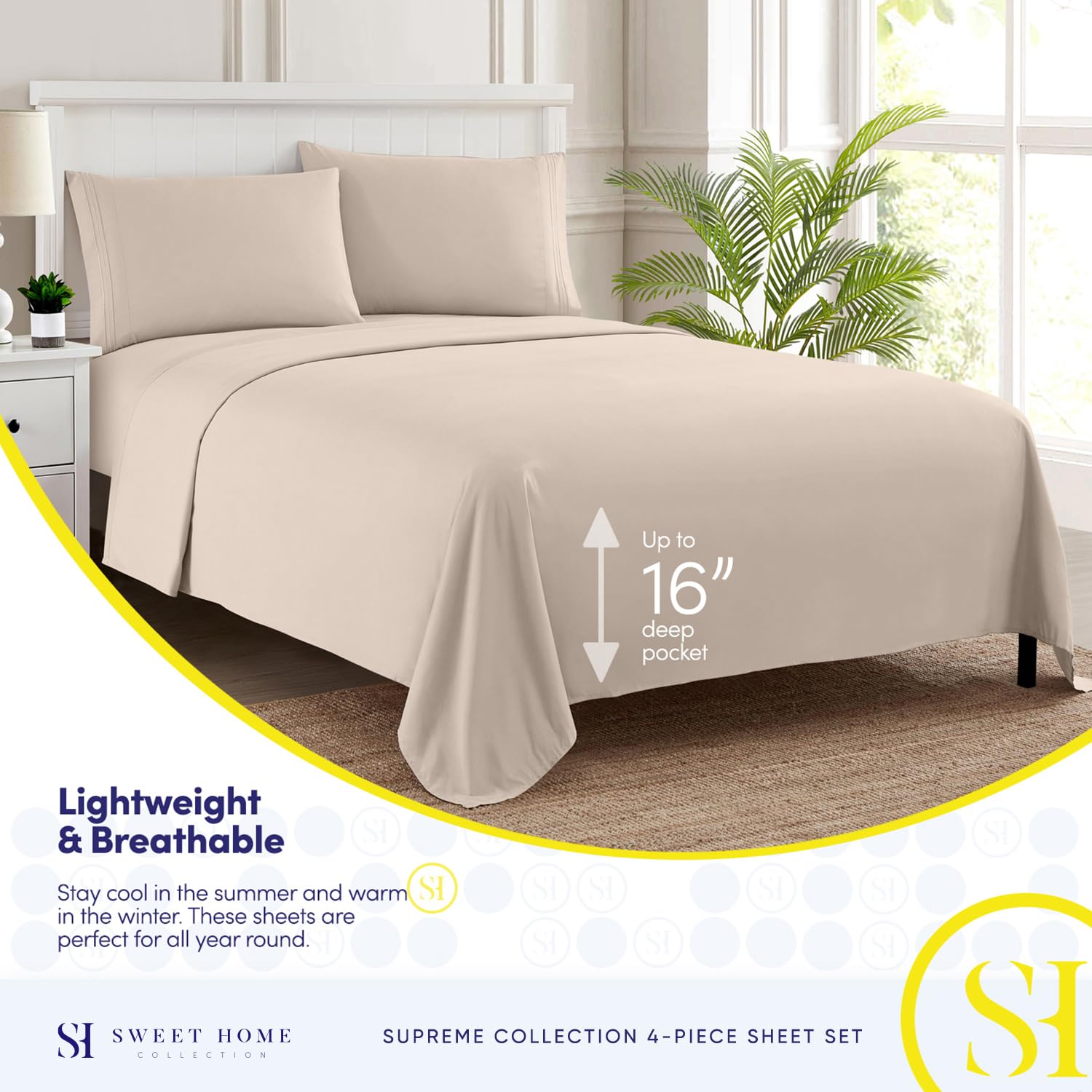 Sweet Home Collection built-in elastic corners ensure a secure fit on any mattress.