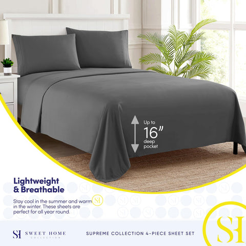 Sweet Home Collection king sheets elastic corners visible for secure fit.