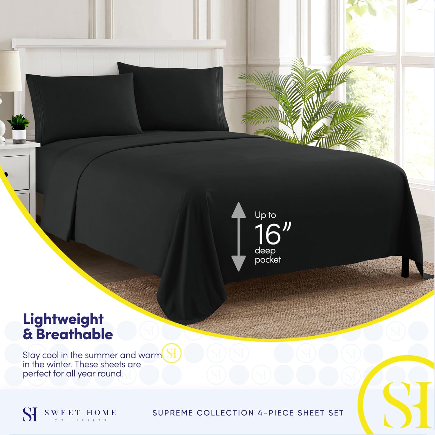 Sweet Home Collection king-size sheets with built-in elastic corner straps.
