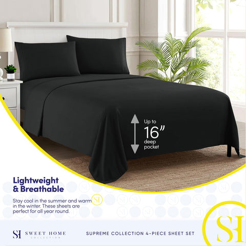 Sweet Home Collection king-size sheets with built-in elastic corner straps.