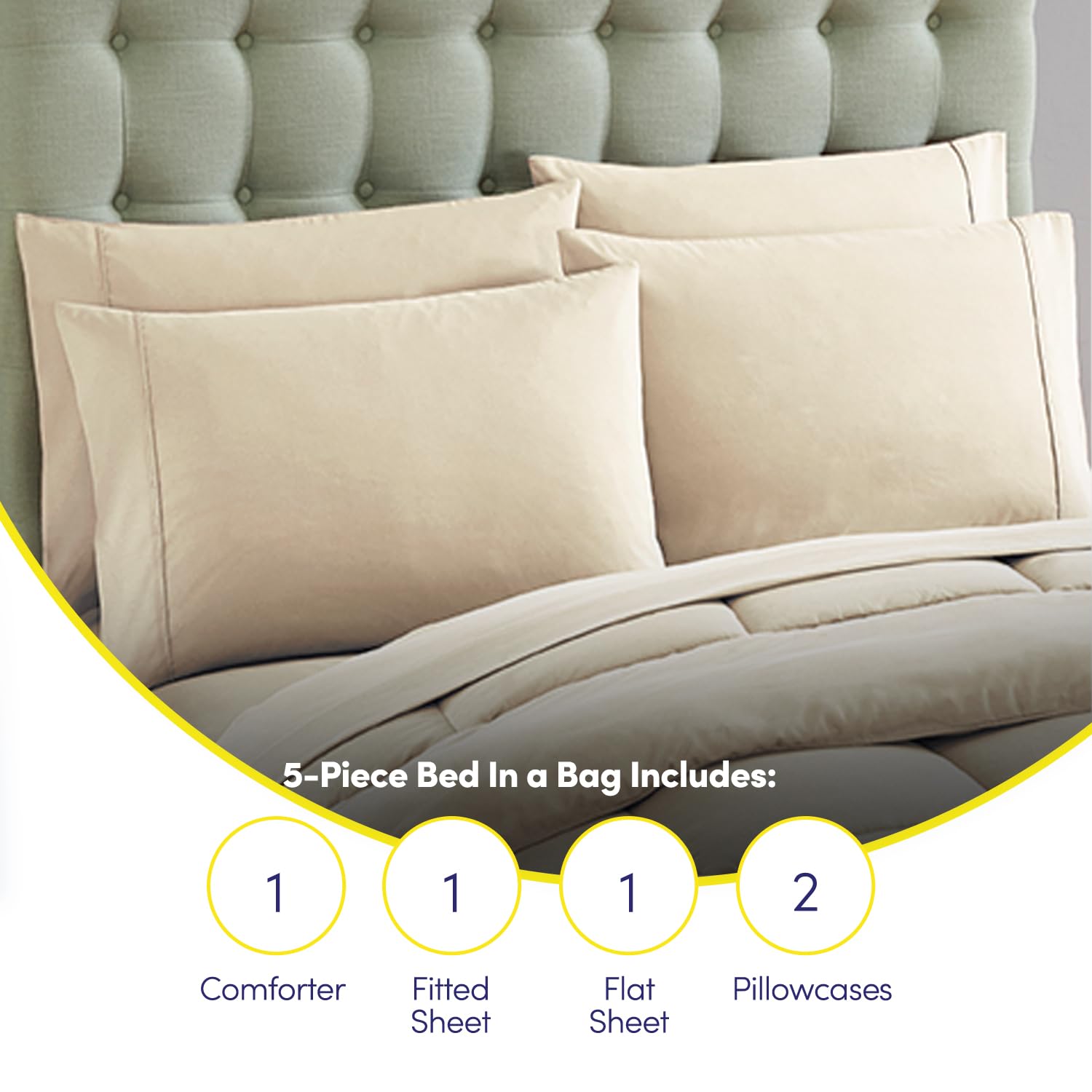 Sweet Home Collection beige microfiber sheets simplify care and maintain softness.