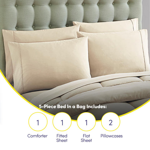 Sweet Home Collection beige microfiber sheets simplify care and maintain softness.