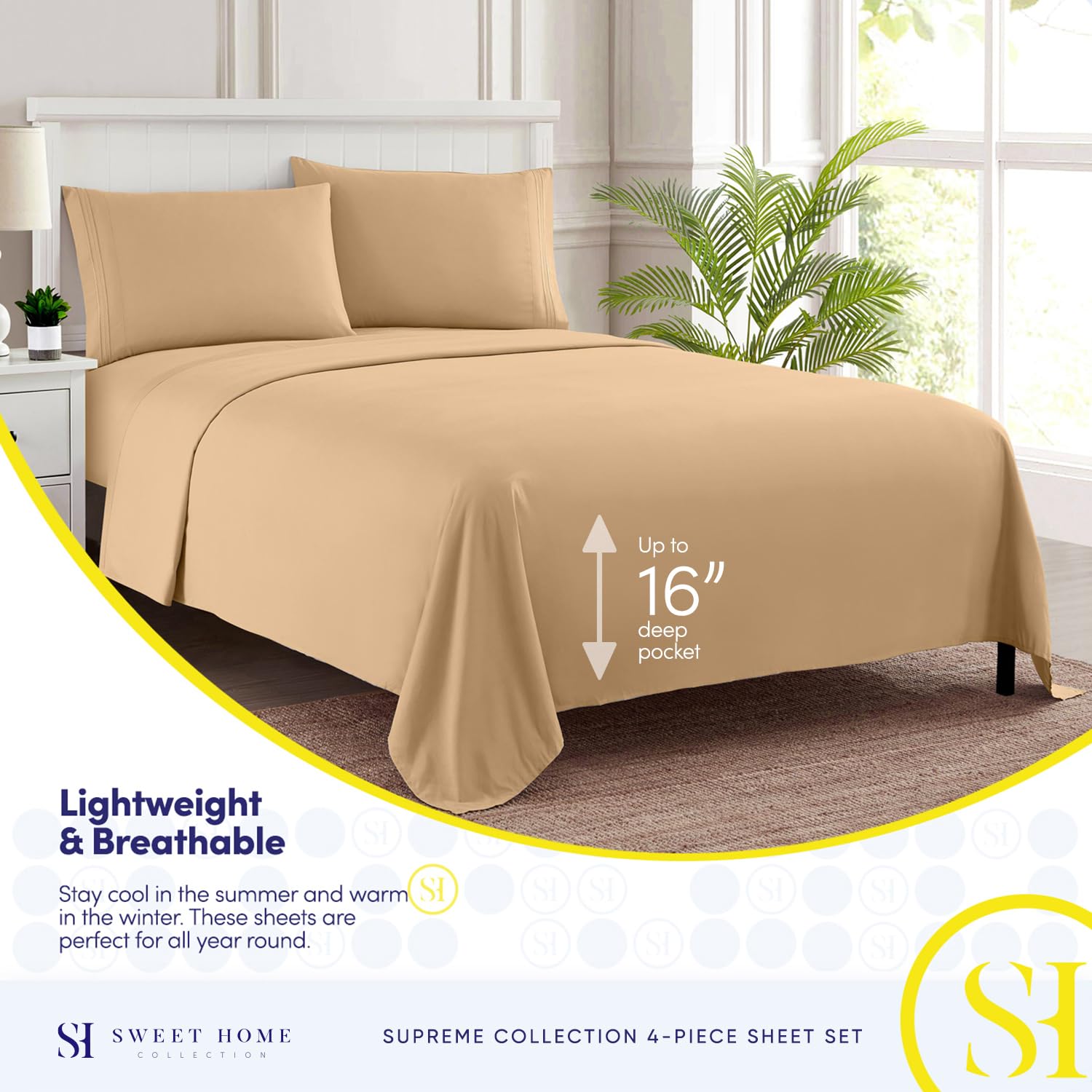 Deep-pocket design keeps the sheet snug around the mattress