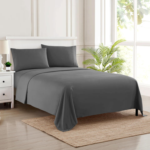 Sweet Home Collection queen sheets with elastic corners secure the fit on a deep mattress.