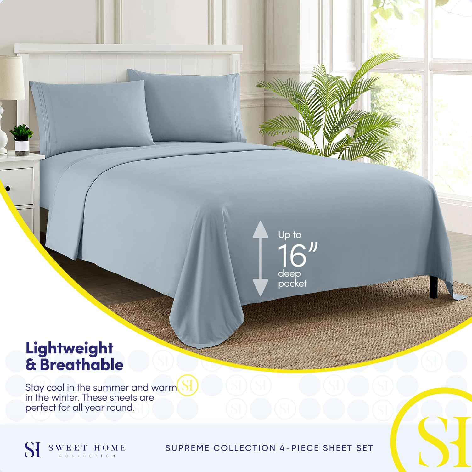 Folded Misty Blue sheets showcasing rich color and tidy presentation