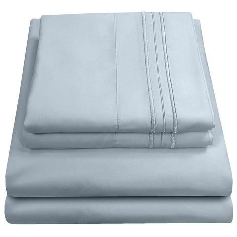 Sweet Home Collection queen-size sheets Misty Blue on bed for cool, comfortable sleep
