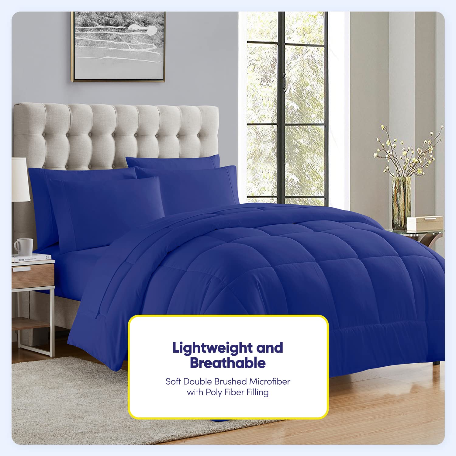 Sweet Home Collection royal blue flat sheet adds smooth comfort and modern style.