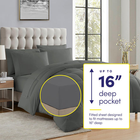 Sweet Home Collection stay-put fitted sheet with built-in straps preventing slip on deep mattresses.