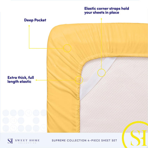 Sweet Home Collection yellow bed sheets brighten the room and feel soft.
