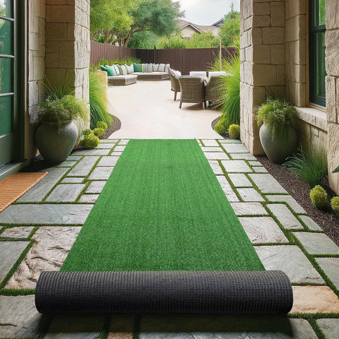 Sweet Home Stores artificial grass runner for outdoor spaces.