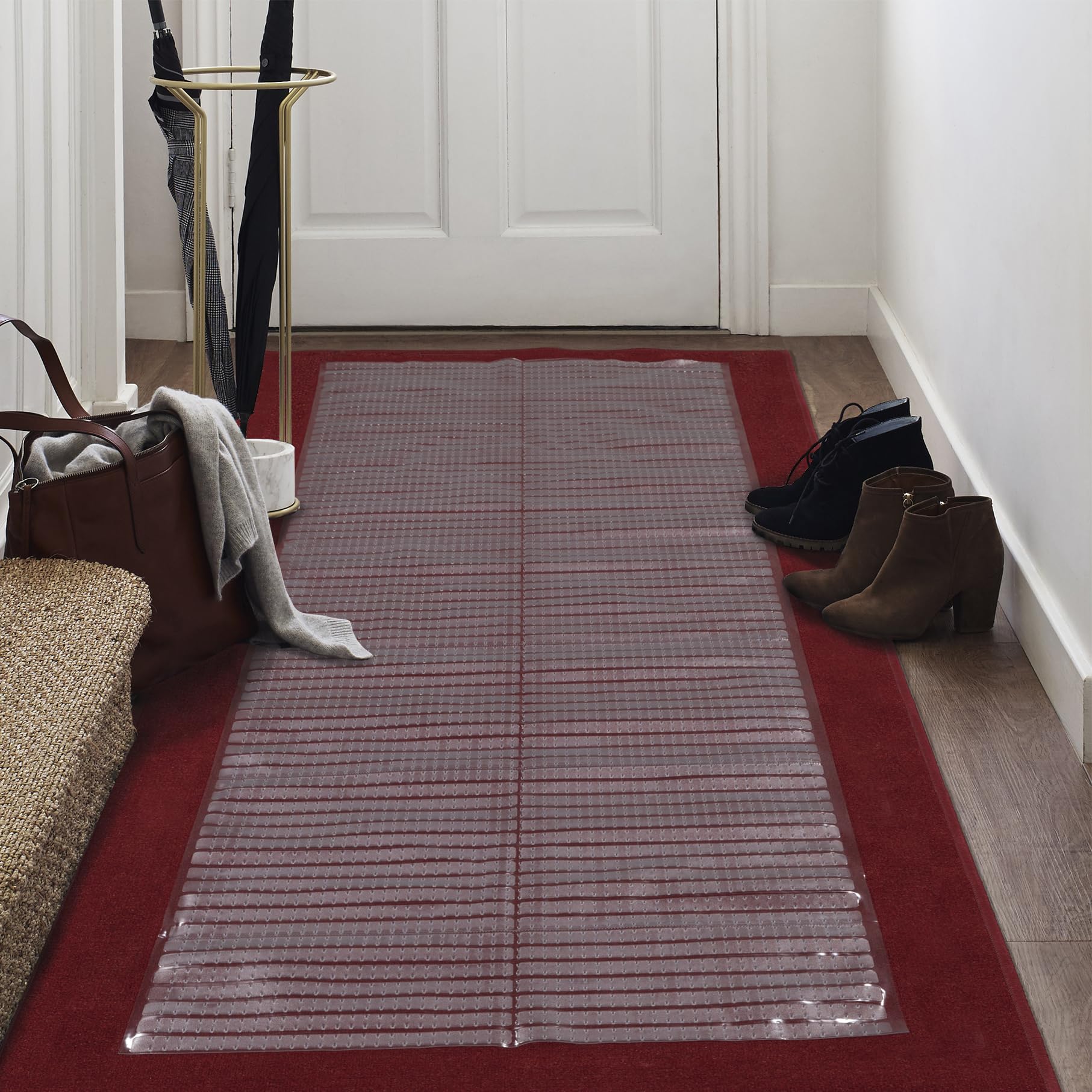 Sweet Home Stores Protector with gripper backing secures rugs in busy hallways.