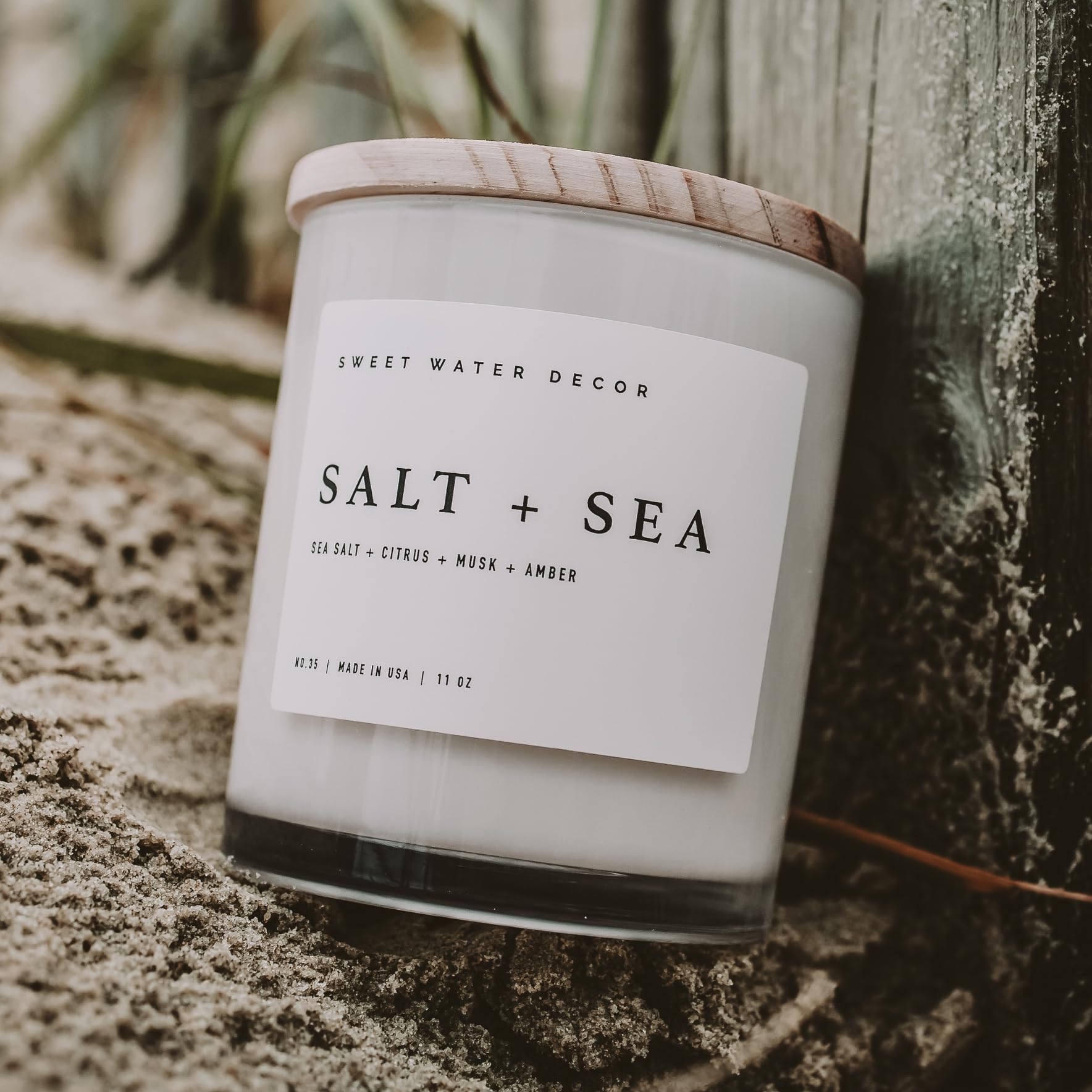 Sweet Water Decor Salt and Sea candle jar 11oz label visible