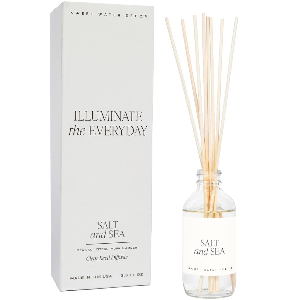 Sweet Water Decor Salt and Sea diffuser bottle offering a sea salt aroma for a calming room
