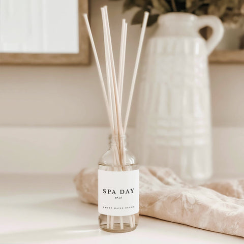 Sweet Water Decor Spa Day Reed Diffuser cream tones for soft ambiance.
