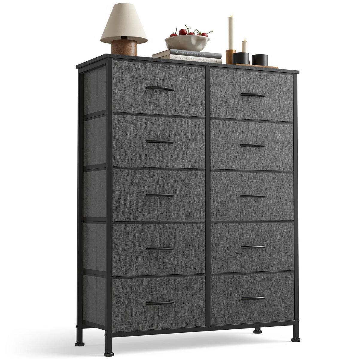 Sweetcrispy 10 Drawer Dresser front view showing compact, tall storage solution for bedroom organization