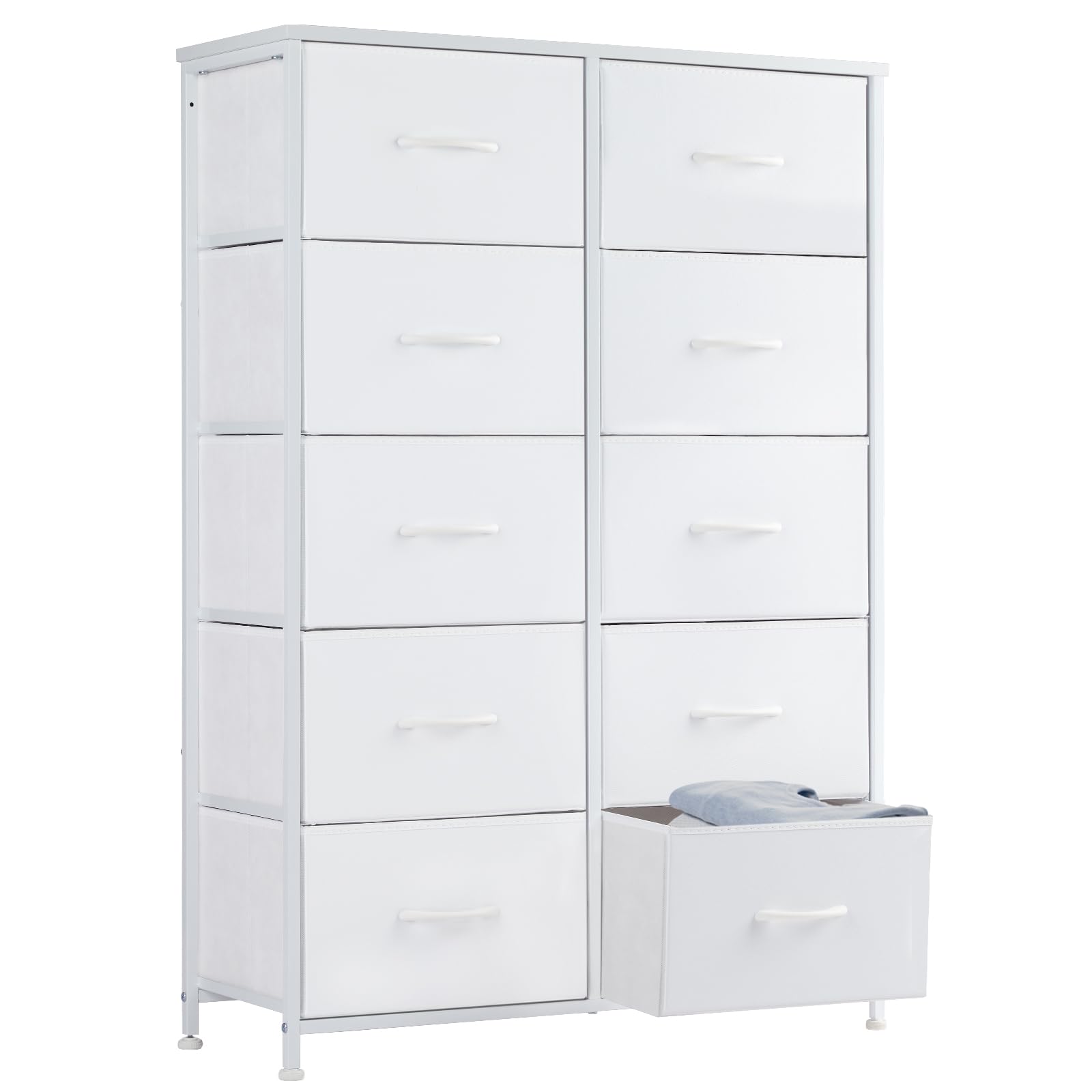 Sweetcrispy 10-drawer dresser tall chest in cream white for organized clothing storage.