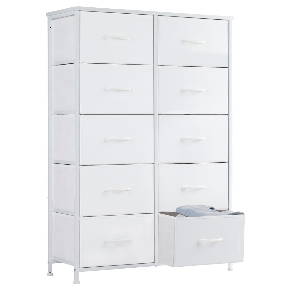 Sweetcrispy 10-drawer dresser tall chest in cream white for organized clothing storage.