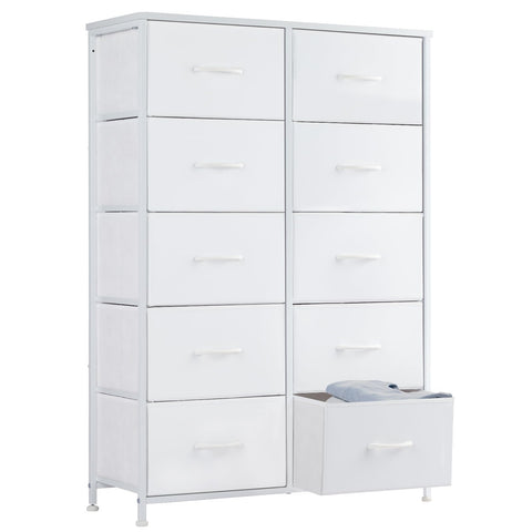 Sweetcrispy 10-drawer dresser tall chest in cream white for organized clothing storage.