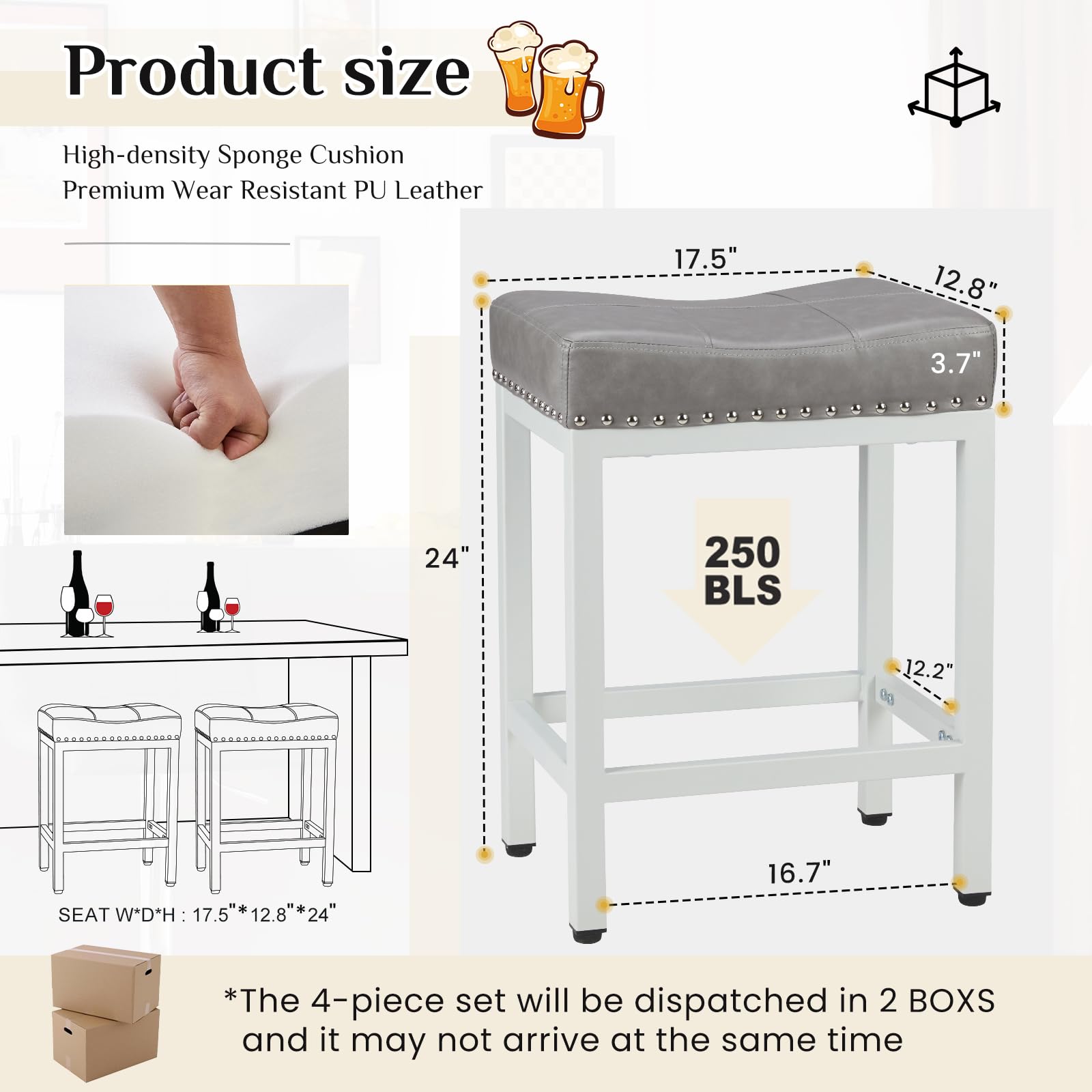 Sweetcrispy 24-inch bar stools pair in kitchen island for everyday seating